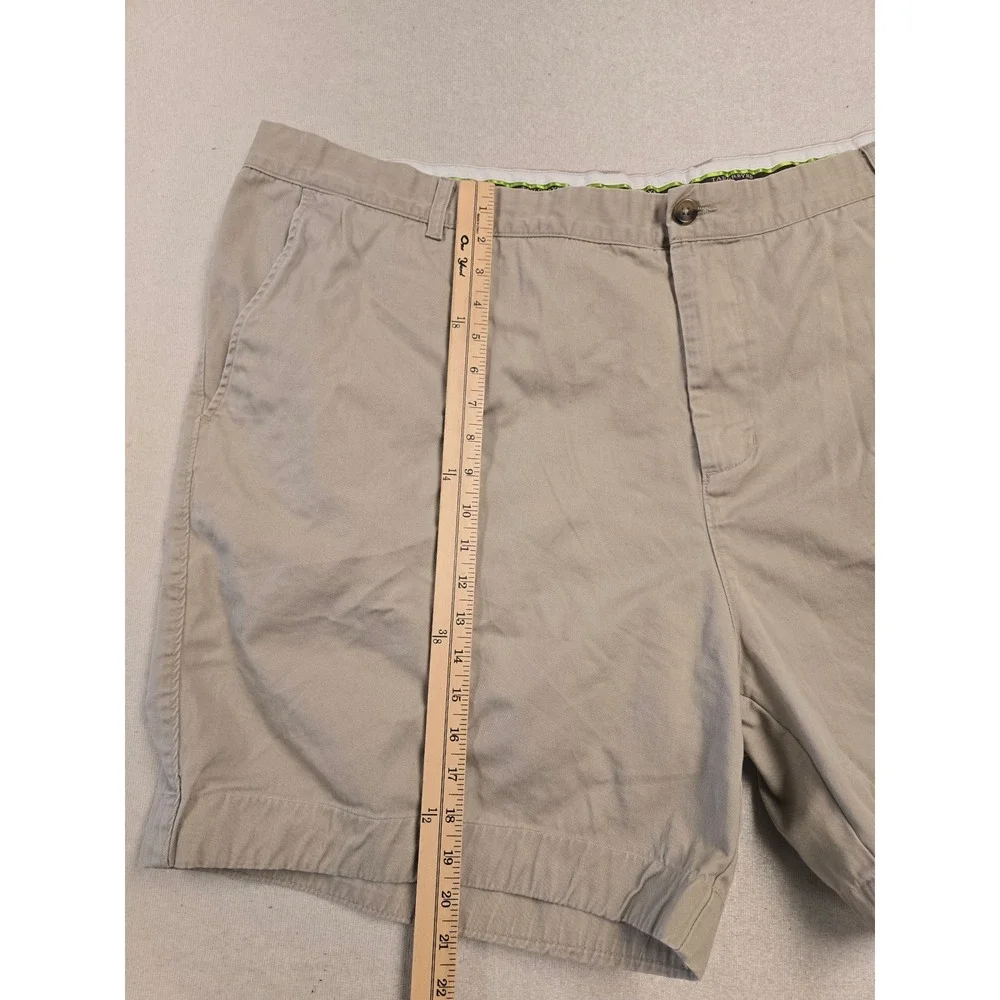 Tailorbyrd‎ Mens Khaki Tan Flat Front Chino Shorts Size 52 Flamingo Logo Casual